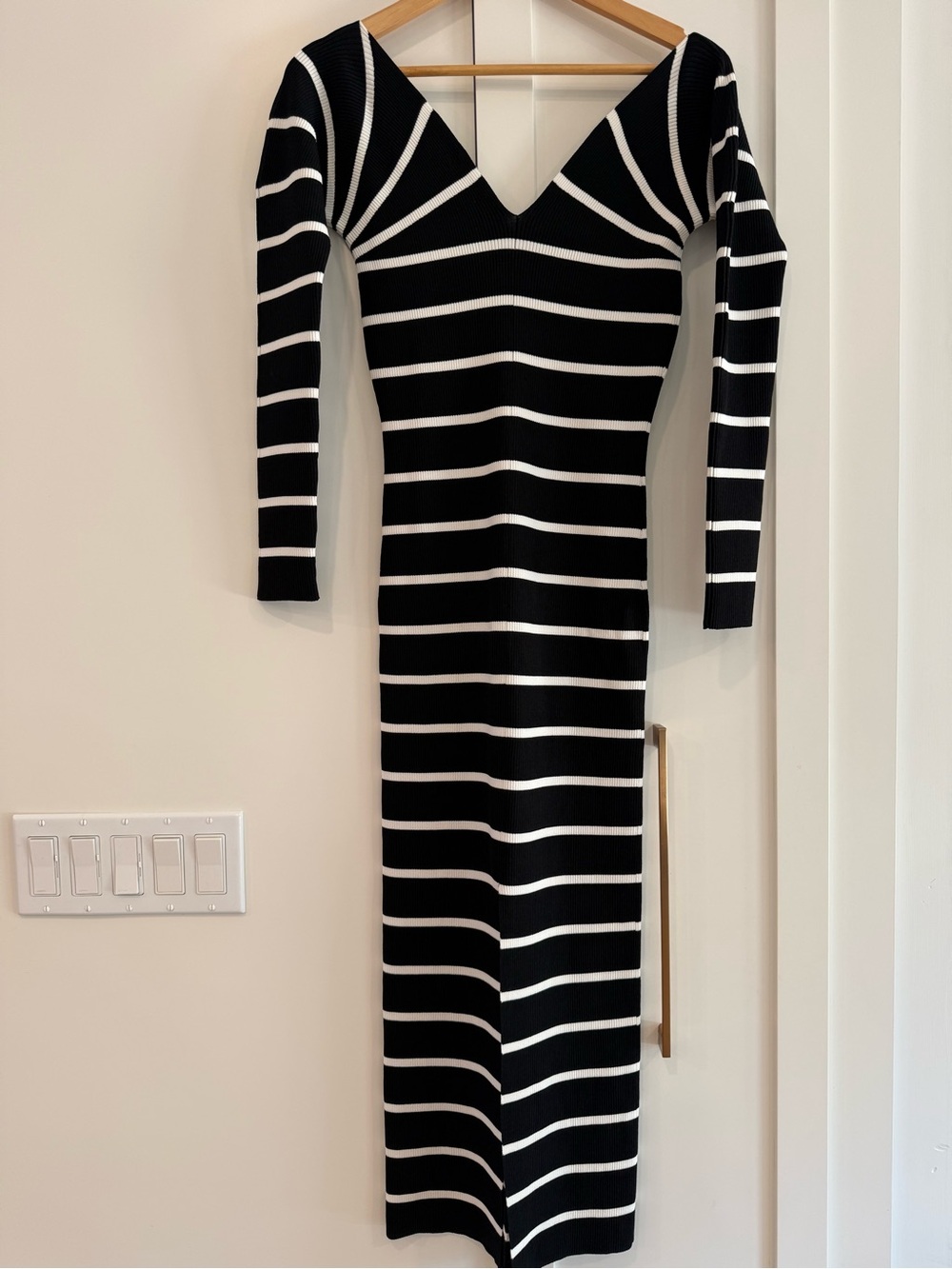 525 America Black & White Striped V-Neck Long Sleeve Maxi Dress